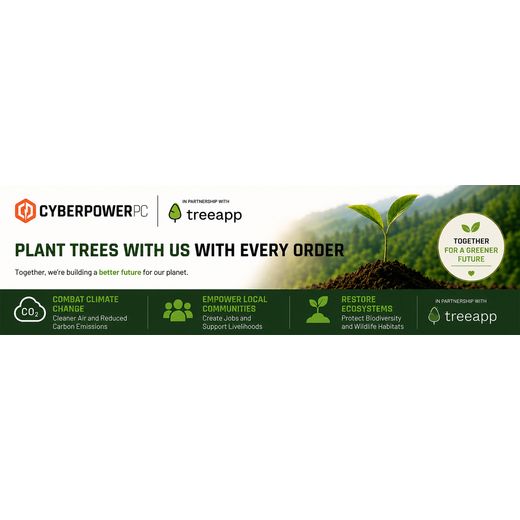 CyberPowerPC AO22234 Gaming PC - NVIDIA® GeForce RTX™ 5060, AMD Ryzen™ 5, 1TB SSD - Black- annotation - plant trees with every order
